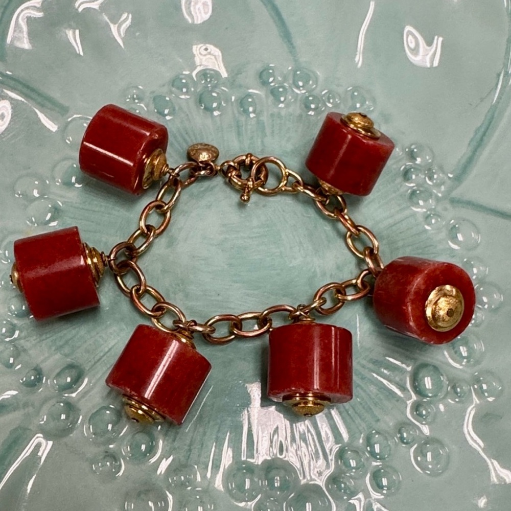 J.Crew Rare Vintage Red Quartz Charm Bracelet Chunky